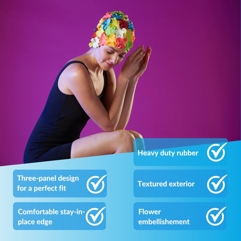 Sporti Flower Swim Cap (Yellow/Hot Pink/Emerald/Purple)