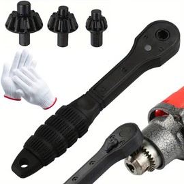 Cowenhey 3-in-1 Drill Chuck Ratchet Spanner - Universal Chuck Key Replacement Tool | Compatible with Most Electric Drills & Power Tools | Quick-Change Ratchet Wrench (Free Gloves Included)