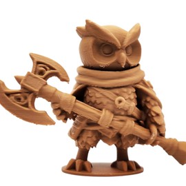 The Champion Owl Figurine – Fantasy Owl Warrior with Double Axe & Battle Gear – Owls & Dragons Collection – Paintable Display Miniature – 3D Printed in Canada