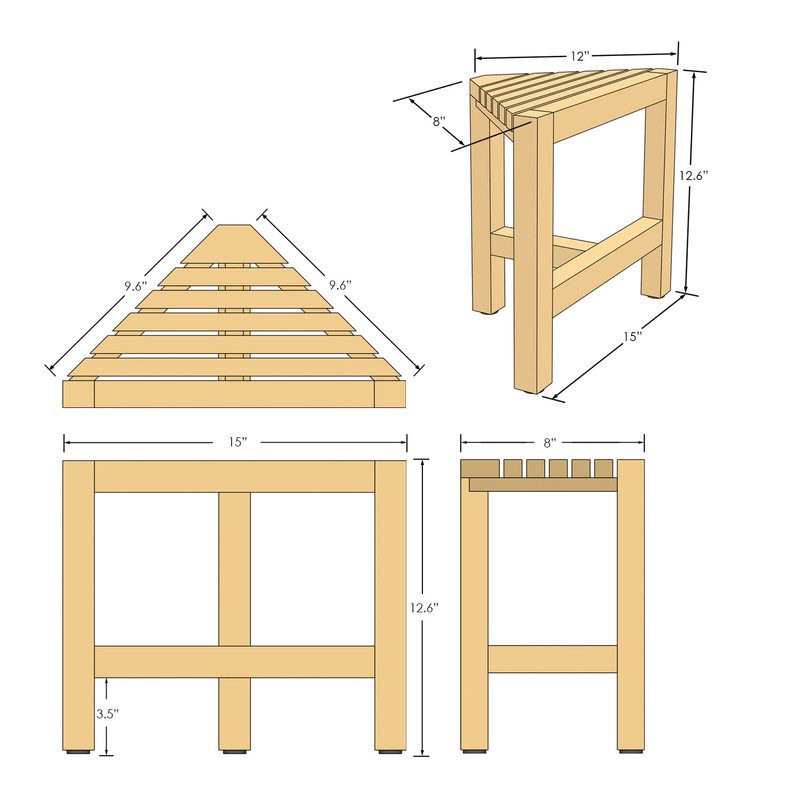 Asta Zini Solid Teak Shower/Bath/Spa Corner Foot Stool, Side Table,