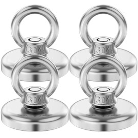 MIN CI 36 mm Magnets Strong, 55 kg (121 lbs) Neodymium Magnets Extra Strong Large Round Magnet with Eyelet Magnets Strong Magnets with Hook Magnets with Hole Eyelet Magnet for Lockers Cruise Pack of 4