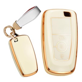 TECART Key Fob Cover Fit for Ford Edge Explorer Soft TPU Keychain Key Case Key Shell Box Accessories Protector 3/4 Buttons, 3 Button-White, 3 Button