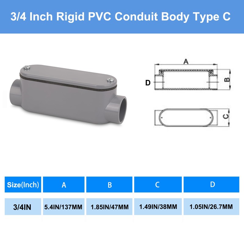 CKVIHAV 4Pack 3/4 Inch Rigid PVC Conduit Body Type C,