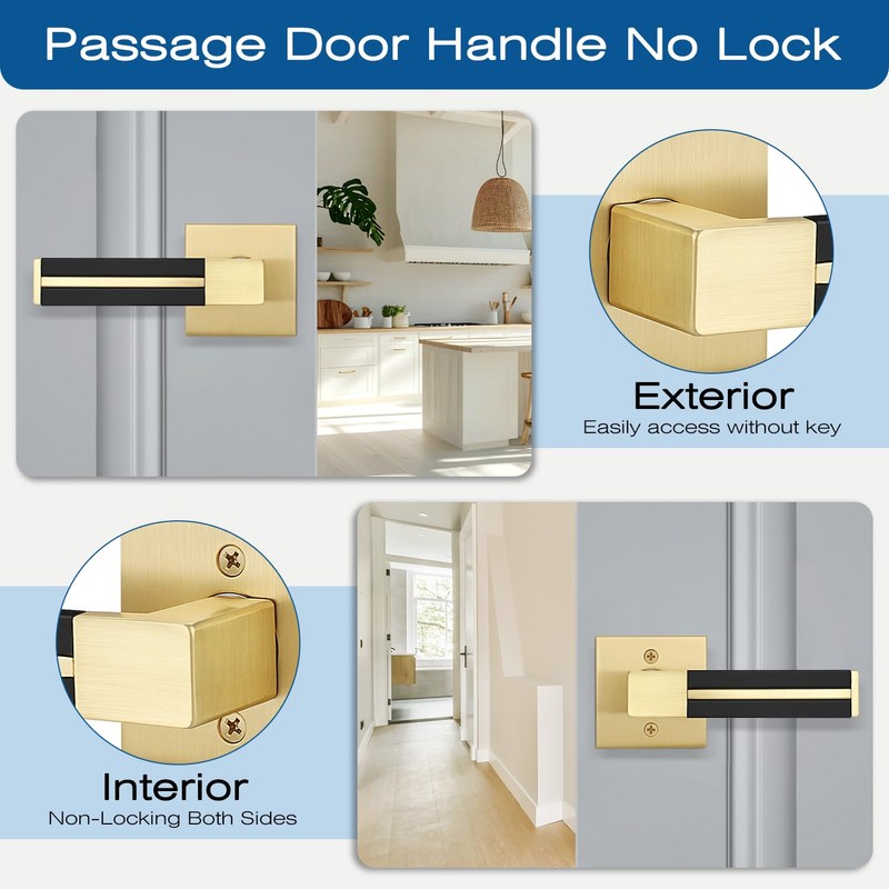 EHOMEWARE 5 Pack Gold Door Handles, Privacy Door Levers for