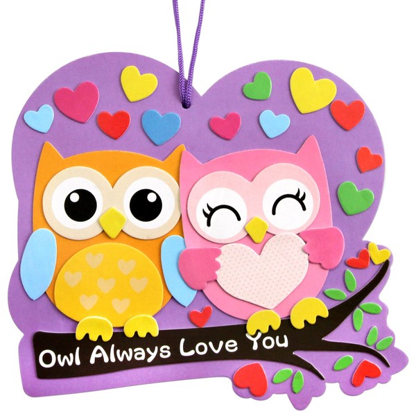 FANCY LAND Valentines Foam Owl Ornament Craft Kits for Kids Classroom Home Fun Activities 12 Pack