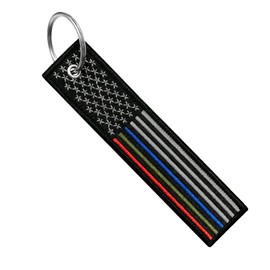 Flag Keychain Tag with Key Ring, EDC for Motorcycles, Scooters, Cars and Gifts (USA Thin Blue, Red, Green line)