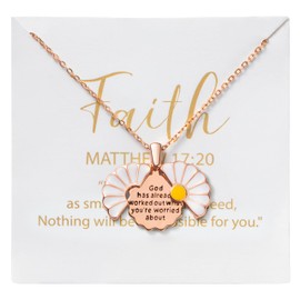 PANTIDE Christian Daisy Locket Necklace for Women - God Has Already Worked Out What You're Worried About Engraved Religious Necklace Inspirational Stainless Steel Jewelry Birthday Gift(Rose Gold)
