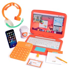 Born Toys Pretend Play Home Office Set for Ages 3-7 - Includes Toy Laptop, Phone, Calculator, Pop It & Headset
