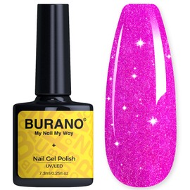 BURANO Glitter Gel Nail Polish, LED UV Nail Gel Shimmer Holographic Effect Soak off Gel Curing Required, No Chip Gel Polish Sparkle Gel Home DIY Nail Salon (Rose Purple LP56)