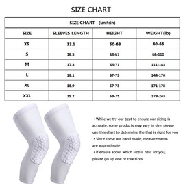 PISIQI Knee Compression Pads Long Leg Sleeve Brace Protection for Basketball, Football & Volleyball (2 sleeves) (White, L)