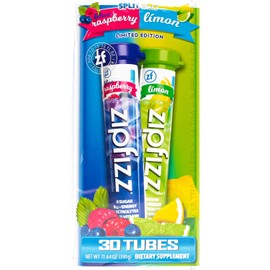 Zip_fizzs Vitamin Energy Hydration Drink Mix, Blue Raspberry Limon Flavors, 30 Count (Split Box), 100% Daily Vitamin C & B12, Caffeine from Natural Sources, Zero Sugar, Low Calorie