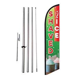 Shaved Ice Outdoor Sign. Advertising Feather Banner Swooper Flag Set with 15 Foot Flag Pole Kit and Ground Stake, Outdoor Signs