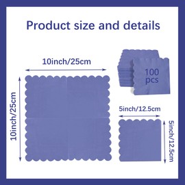 100 Pieces 2-ply Blue Napkin Disposable Scalloped Cocktail Napkins Beverage Napkins Dessert Napkins Paper Napkins for Dinner Wedding Birthday Party Bridal Anniversary Reception Event (Blue)