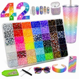 42 Colours Bedazzler Kit Rhinestones for Nails, 36000 Glitter Stones Bedazzling Kit, 3 mm Jelly Nail Art Rhinestones, with Tweezers Dotting Pen, for DIY Crafts, Nails, Textiles, Diamond Painting