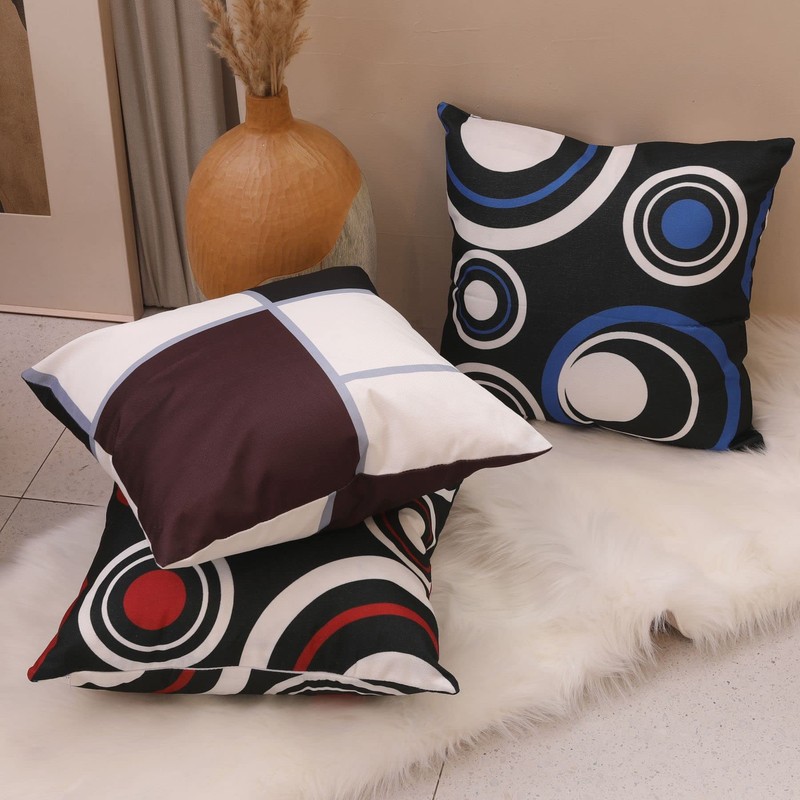 EZVING Set of 4 White Black Red Modern Abstract Geometric