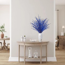 Sggvecsy 10 Pcs 29.5’’ Long Artificial Jasmine Flowers Tall Fake Flower Bouquet Faux Jasmine Plants Dry Branches for Wedding Home Party Office Hotel Restaurant Kitchen Decoration（Blue）