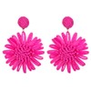 Kercisbeauty Hot Pink Daisy Flower Raffia Braid Earrings for Women