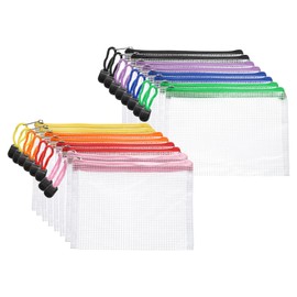 HARFINGTON 16pcs Mesh Zipper Pouch Bags A6 7" x 4.7" Plastic Waterproof Mesh File Bag Clear Document Zipper Pouches for Classroom Home Travel Office Supplies Organization, 8 Colors