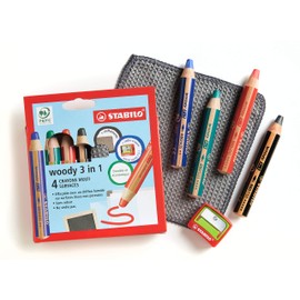 Stabilo Woody 3 in 1 Smooth Multi-Surface Pencil Case with 4 Pencils + 1 Pencil Sharpener + 1 Cloth