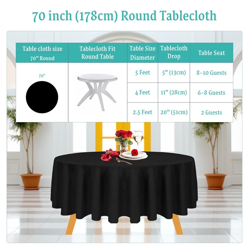 Black Round Polyester Tablecloth Cover for Wedding, Dining and Birthday