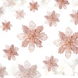 GWHOLE 21 Pack of Christmas Artificial Poinsettia Flowers Christmas Glitter Poinsettia for Tree Decorations Mantel Wreath Crafts Decorations (Pink)