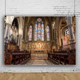 ChloropLastid 10x8ft Church Backdrop Vintage Church Stained Angel Stained Glass Window Art Photography Background Cathedral Building Heaven Pray Banner Basilica Photo Booth Props