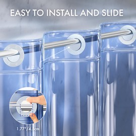 AmazerBath No Hook Shower Curtain and Liner 3-in-1, Luxury Heavy Duty Clear Blue No Hook Shower Curtain Liner, 72x75 Cute 100% EVA Bathroom Weighted Plastic Shower Curtain with 3 Heavyweight Stones