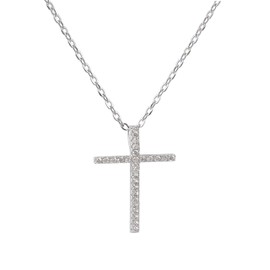Hiqmic 925 Sterling Silver Cross Pendant Necklace, Cubic Zirconia & White Gold Plated Jewelry Gifts for Women, 16"-18", Silver, Cubic Zirconia