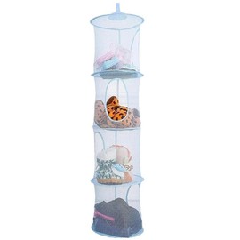 Cuddly Toy Storage, 4 Levels Foldable Hanging Storage Organiser, Hanging Shelf Mesh Hanging Net, Hanging Storage Basket Children, Cuddly Toys Hanging Shelf for Small Clothes (Blue)