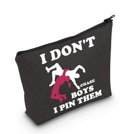 POFULL Funny Girls Wrestling Gift I Don't Chase Boys I Pin Them Cosmetic Bag Wrestling Lover Gift (I Don't Chase Boys Cosmetic Bag)