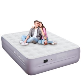 Air Mattress with Battery Pump, Rechargeable USB Electric Pump, Dutch Velvet Surface Self Inflatable Mattress Queen, Portable Air Bed for Camping, Indoor and Outdoor (18" Purple)