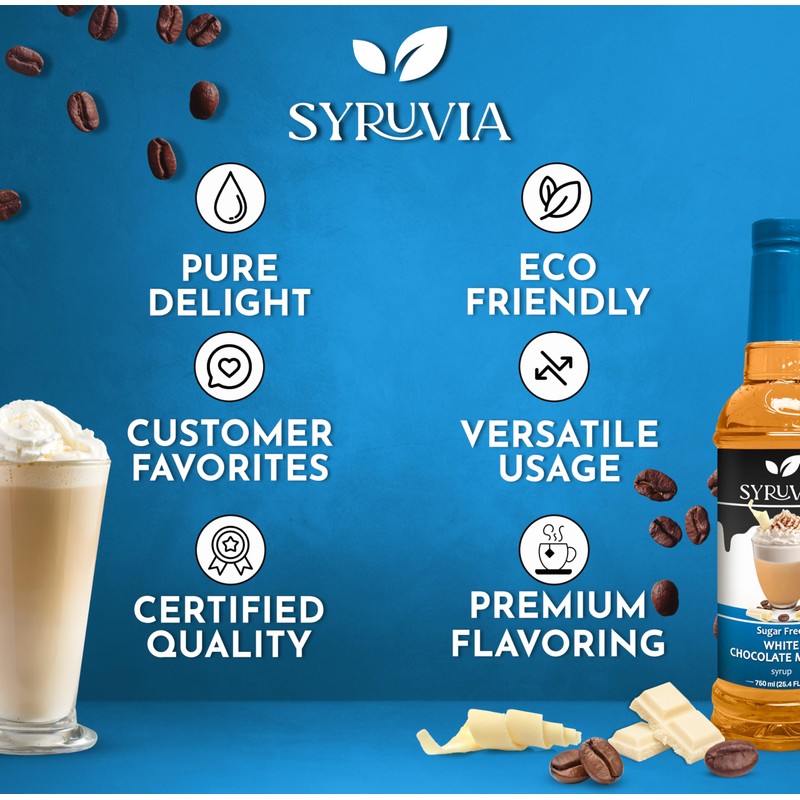 Sugar-Free White Chocolate Mocha Syrup by Syruvia 6-Pack, 25.4 fl