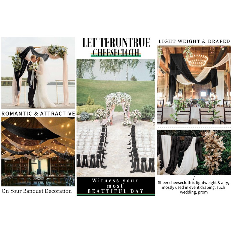 Black Wedding Gauze Cheesecloth Fabric, 9.2M x 90cm Cheesecloth Arch