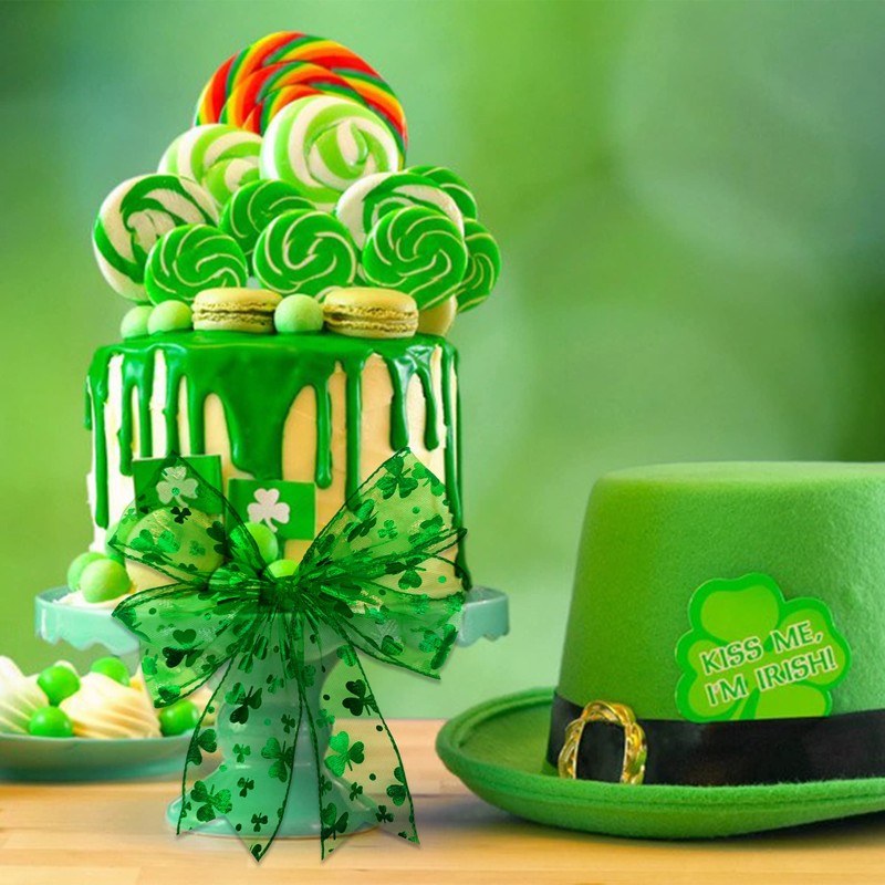 2 Rolls Shamrock Wired Edge Ribbon 2.5 Inch Wide St.