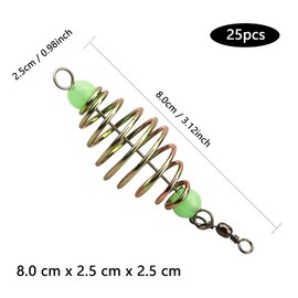 Hyxodjy Fishing Feeder Set of 25 Fishing Feeders Metal Cage Fishing Accessories Natural Bait Feeder Basket Fishing Accessories Luminous Beads Fish Pond Carp Fishing Accessories 8 cm