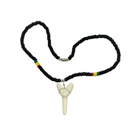 Hawaiian Jewelry Black Coconut Bead Large Resin Shark Tooth Necklace from Hawaii …