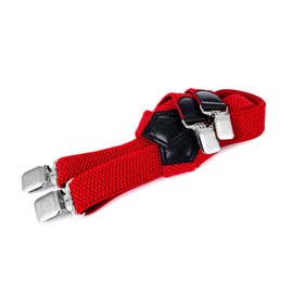 Decalen, unisex braces, 4 cm wide, with 4 very strong metal clips, long, one size, adjustable and elastic cross-style - red