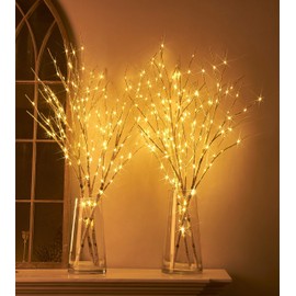 Hairui Lighted Artificial Twig Birch Tree Branch with Fairy Lights 32in 150 LED Plug in Lighted Willow Branch for Christmas Wedding Party Decoration 2 Sets (Vase Excluded)