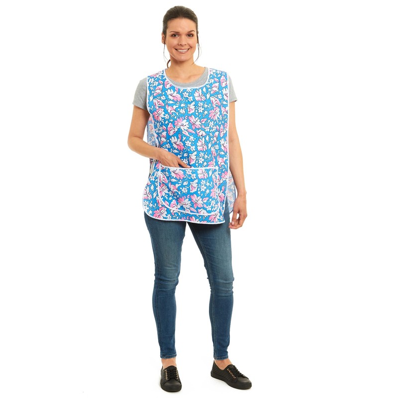 Ladies Floral Design With Piping Tabard Apron Overalls Front Pocket