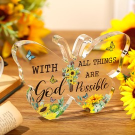 Barydat Acrylic Christian Gifts Bible Verses Religious Gifts for Women Men Inspirational Scripture Gifts Butterfly Prayer Room Decor Faith Keepsake Paperweights for Christmas Home (with God)