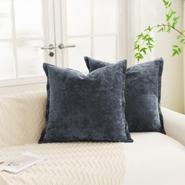 LR Rocaloca Greek Velvet Euro Sham Covers Set of 2 26x26 Luxury Soft Solid Pillow Covers for Living Room Bedroom Yard,Blue Gray