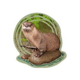 Die Cut Sticker River Otter on Shore, Contour Vinyl Sticker 3 to 6 inches, (Waterproof Decal for Cars, Water Bottles, Laptops, Coolers), Large