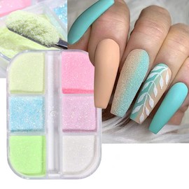 Holographic Luminous Nail Powder Glitter Kit,6 Colors Nail Art Supplies 3D Sparkly Fluorescent Pigments Acrylic Nails Powder Dust Mermaid Shinning Glitters Design Manicure Tips Nails Decorations