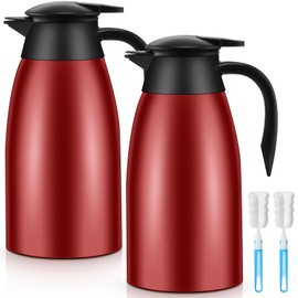 Ziliny 2 Pcs 51 oz Thermal Coffee Carafe Insulated Stainless Steel Vacuum Thermal Pot Flask Double Walled Vacuum Coffee Carafe for Coffee Beverage Water and Tea, 12 Hot 24 Hours Cold (Red)