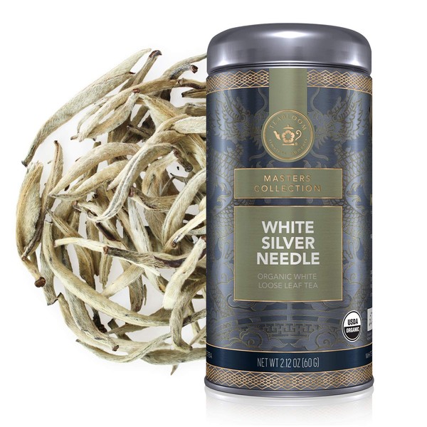 Teabloom Organic White Silver Needle Loose Leaf Tea, Rare USDA Organic White Tea With Delicate Honeysuckle Notes, 2.12 oz/60 g Canister Makes 35-50 Cups