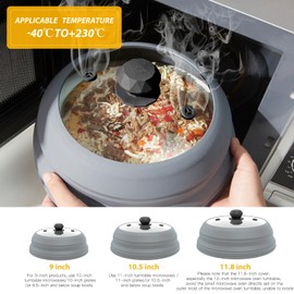 Microwave Splatter Cover Vented Glass Cover Splatter Guard Lid with Collapsible Silicone for Food as Pot Cover 11.8 inch Large Plate Cover for 6 7 8 9 10 11 inch Plate Bowl Light Grey