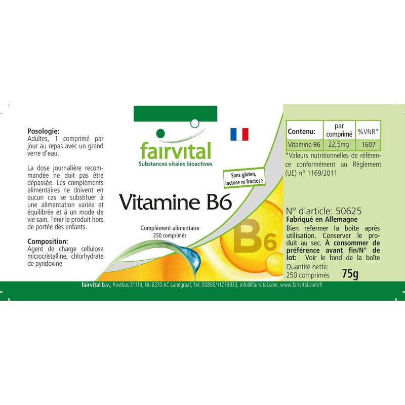 Fairvital Vitamin B6 Tablets - High Dose - Vegan -