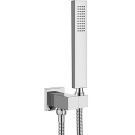 Heyalan SUS304 Stainless Steel Handheld Shower Wand High Pressure Luxury Shower Set High Flow Rectangle Hand Shower Spray with Wall Connector Holder and hose, Straight Style Polish Chrome