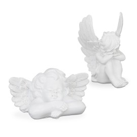 Relaxdays Set of 2 Angel Sculptures, Graceful, Weatherproof, Grave Decoration, 6 x 12.5 x 7.5cm, Artificial Stone, White, Synthetic Resin