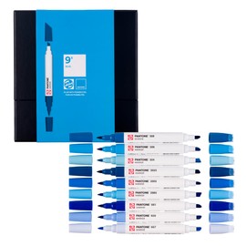 Talens Pantone Marker Set of 9 Blue Dual Tip Pen with Brush Tip and Chisel Tip Water-Based Pigmented Ink in Pantone Colours